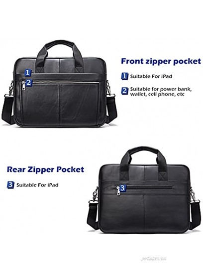 SPAHER Elegant Men 15.6 Inches Leather Briefcase Business Work Laptop Handbag Shoulder Bag Messenger Satchel Top-handle Travel Bag with Removable Strap for Notebook MacBook Black