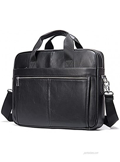 SPAHER Elegant Men 15.6 Inches Leather Briefcase Business Work Laptop Handbag Shoulder Bag Messenger Satchel Top-handle Travel Bag with Removable Strap for Notebook MacBook Black
