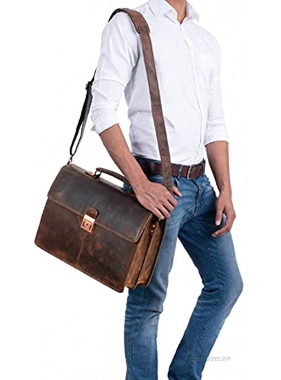 STILORD 'Apolonius' Work Bag Men Leather Classic Briefcase Vintage Shoulder Bag for Business Office Laptop 15,6 Inch A4 Document Folder Genuine Leather Colour:Sepia Brown