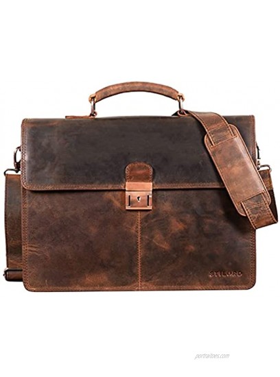 STILORD 'Apolonius' Work Bag Men Leather Classic Briefcase Vintage Shoulder Bag for Business Office Laptop 15,6 Inch A4 Document Folder Genuine Leather Colour:Sepia Brown