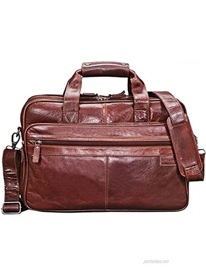 STILORD 'Atlantis' Leather Business Bag Large Vintage Teacher Bag Large Leather Business Bag for Trolley Attachable Genuine Leather Colour:Vegetable Tanned Dark Brown