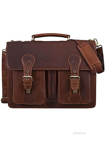 STILORD 'Kronos' Portfolio Leather Large Briefcase Teacher's Bag Men Women School Satchel Shoulder Bag Vintage Business Attachable Colour:Porto Cognac