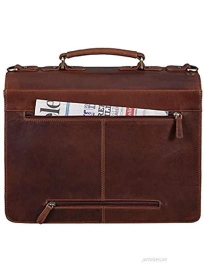 STILORD 'Kronos' Portfolio Leather Large Briefcase Teacher's Bag Men Women School Satchel Shoulder Bag Vintage Business Attachable Colour:Porto Cognac