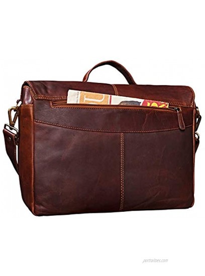 STILORD 'Manuel' Leather Briefcase Men Large Vintage Shoulder Bag Business Bag 15.6 inch Laptop A4 Handbag Cognac in Genuine Buffalo Leather