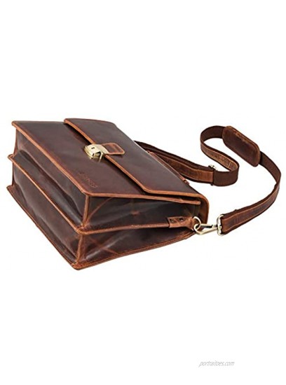 STILORD 'Rion' Classic Leather Briefcase Small Portfolio Men & Women Classic Design Satchel Business Work Bag for Men and Women Genuine Leather Colour:Kara Cognac