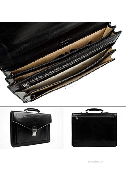 Time Resistance Full Grain Leather Briefcase Hand-Crafted Business Attache Shoulder Bag for Men Holds Laptop up to 15 Inch Black