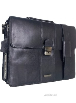 UNICORN Black Real Leather Bag Business Executive Briefcase Keylock Messenger #2N