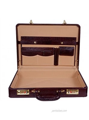 ZINT Men's Genuine Leather Hard Briefcase Attache Crocodile Print Doctor Lawyer Bag Vintage Style