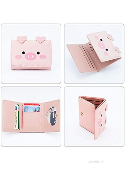 Conisy Ladies Leather Purse Cute Pig Pattern Slim Tri-Fold Little Wallet for Women and girls Pink