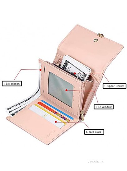 FT Funtor RFID Wallets for Women Leaf Card Holder Trifold Ladies Wallets Coins Zipper Pocket with ID Window