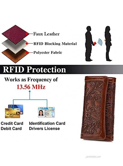 MEITRUE RFID Wallets for Women Leather Embossed Womens Wallets Trifold Clutch Long Ladies Purse Card Holder Wallet Organizer 2214-1