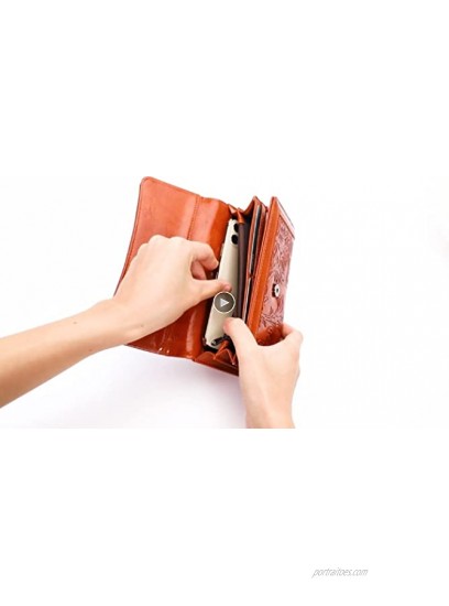 MEITRUE RFID Wallets for Women Leather Embossed Womens Wallets Trifold Clutch Long Ladies Purse Card Holder Wallet Organizer 2214-1