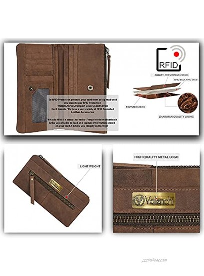 RFID Soft Flexible Leather Wallet for Women-Credit Card Slots Mobile case Coin Purse with ID Window Handmade by LEVOGUE Brown Vintage