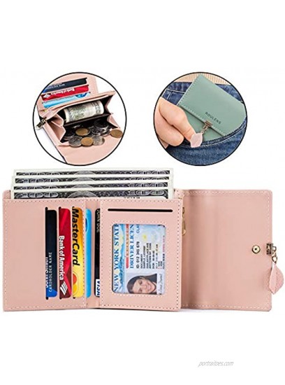 Roulens Small Wallet for Women RFID Blocking PU Leather Leaf Pendant Card Holder Organizer Zipper Coin Purse