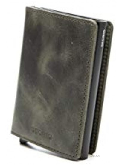 Secrid Slim Wallet Genuine Vintage Leather RFID Safe Card Case for max 12 Cards Olive-Black