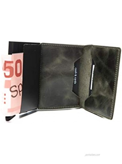 Secrid Slim Wallet Genuine Vintage Leather RFID Safe Card Case for max 12 Cards Olive-Black