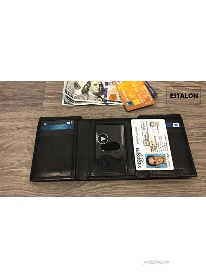 Slim RFID Wallets for Men Genuine Leather Front Pocket Trifold Wallet