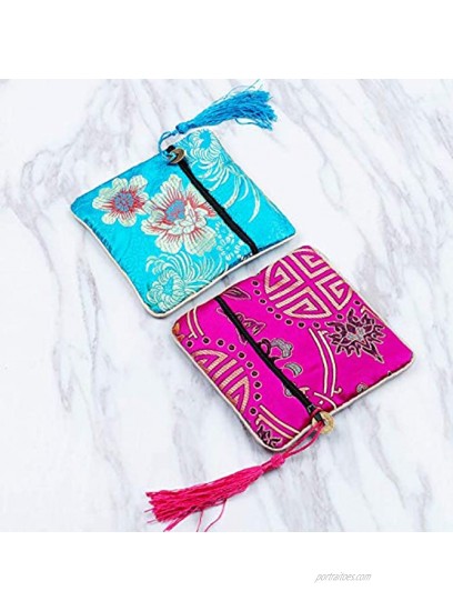 20Pcs Silk Purse Pouch with Tassel Brocade Coin Bags Sacket Zipper Jewelry Gift Bag Pouches Small Chinese Embroidered Organizers Pocket for Women Girls Dice Necklaces Earrings Bracelets