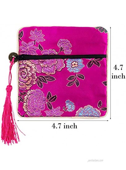 20Pcs Silk Purse Pouch with Tassel Brocade Coin Bags Sacket Zipper Jewelry Gift Bag Pouches Small Chinese Embroidered Organizers Pocket for Women Girls Dice Necklaces Earrings Bracelets
