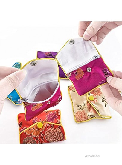 30PCS Jewelry Purse Silk Pouch Small Jewellery Gift Bag Chinese Brocade Embroidered Coin Organizers Pocket with Snap and Zipper Closure for Women Girls Necklaces Earrings Bracelets