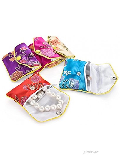 30PCS Jewelry Purse Silk Pouch Small Jewellery Gift Bag Chinese Brocade Embroidered Coin Organizers Pocket with Snap and Zipper Closure for Women Girls Necklaces Earrings Bracelets