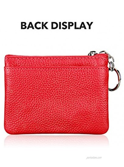 ALALEI Womens Mini Cute Genuine Leather Wallet Soft Coin Purse with Key Ring Chain and Zipper Pocket for Women and Teens Girls Red