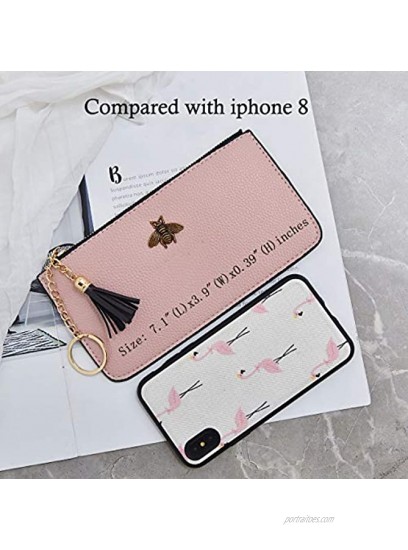 AnnabelZ Women Phone Purse Change Wallet Long Coin Pouch Card Holder Clutch with Key Chain Ring Tassel Zip