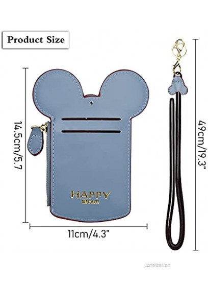 BUUFAN Chic Cute Travel PU Leather Student ID Card Holder Lanyard Neck Pouch Bag With Coin Wallet Purse for School Students Women Kids Teens Girls Blue
