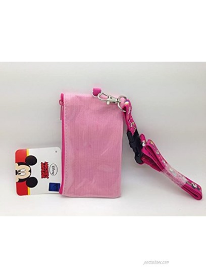 Disney Lanyard with ID Badge Holder Wallet Coin Purse Ticket Key Chain Minnie Mouse Pink 5.50 x 3.0