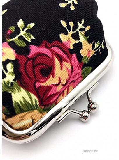 Elesa Miracle 4pc Women Girl Canvas Floral Coin Purse Clutch Pouch Wallet Value Set