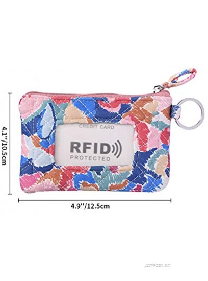 Iconic Zip ID Case Card Holder for Women,Signature Cotton Coin Purse with Id Window,RFID Blocking Change Pouch with Key Chain 5