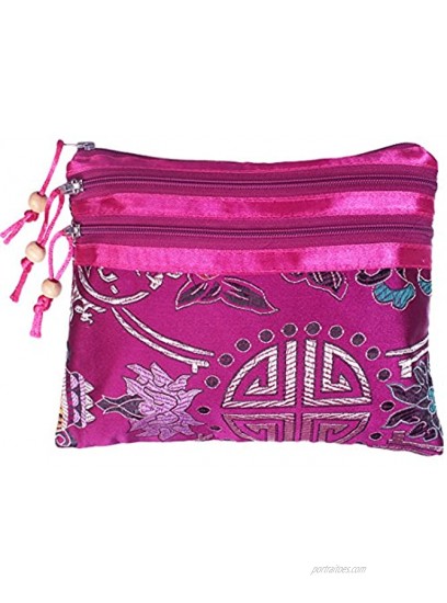 kilofly 2 pc Chinese Silk Brocade 3 Zipper Pocket Tassel Jewelry Bag Gift Pouch