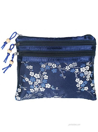 kilofly 2 pc Chinese Silk Brocade 3 Zipper Pocket Tassel Jewelry Bag Gift Pouch
