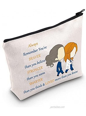LEVLO Grey's Anatomy Cosmetic Make Up Bag Anatomy Inspired Fans Gift You Are Braver Stronger Smarter Than You Think Girls Grey's Anatomy Zipper Pouch Bag For Best Friends Friend Grey's Bag