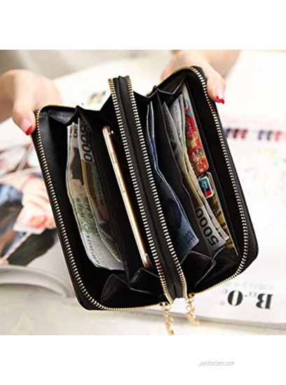 Monique Women Large Solid Color Wallet Coin Purse Card ID Organizer Double Zip Around
