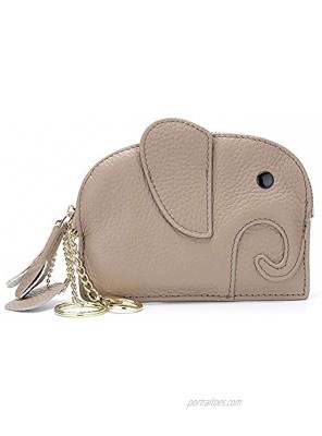 NIGEDU Mini Wallet Cartoon Elephant Card Holder Genuine Leather Coin Pocket Women Purse Bag with Key Ring Organizer