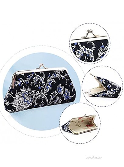 Oyachic 2 Packs Coin Purse Vintage Blue White Pouch Long Coin Pouch Women Wallet Kiss lock Cosmetic Bag Make up Bag Clasp Clutch