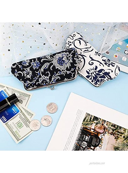 Oyachic 2 Packs Coin Purse Vintage Blue White Pouch Long Coin Pouch Women Wallet Kiss lock Cosmetic Bag Make up Bag Clasp Clutch