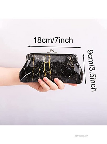 Oyachic 2 Packs Marble Coin Purse Large Change Purse Clutch Wallet Kiss Lock Pouch with Clasp Closure Make Up Bag Black+White