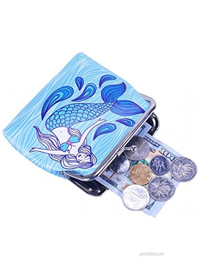 Oyachic 2Pack Mermaid Coin Purse Animal Change Pouch PU Clutch Wallet Kiss Lock Clasp Handbag Buckle Cash Bag Trinkets Pouch for Girl Women