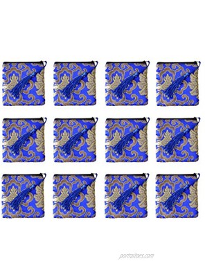 Rantanto Silk Brocade Coin Cash Purse Wallet Jewelry Pouch Bag With Tassel BGS0003 12 Packs Royal Blue