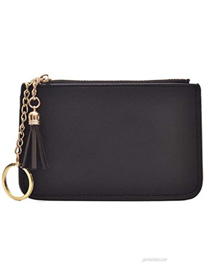 Tovly Womens Mini Leather Coin Purse Cash Wallet Card Holder Zipper Pouches with Key Ring Black