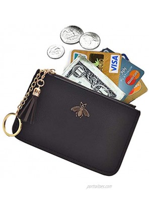 Tovly Womens Mini Leather Coin Purse Cash Wallet Card Holder Zipper Pouches with Key Ring Black