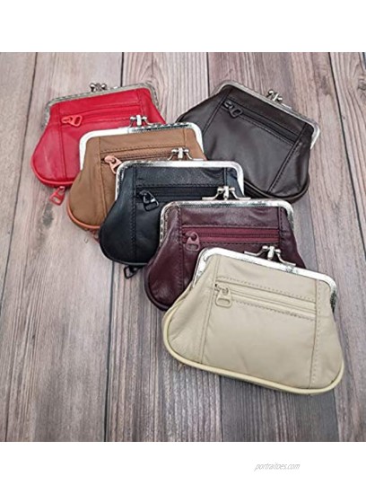 Women's Leather Metal Frame Double Kiss Lock Coin Change Purse