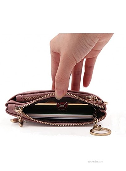 ZOOEASS Women Genuine Leather Zip Mini Coin Purse With Key Ring Triple Zipper Card Holder Wallet