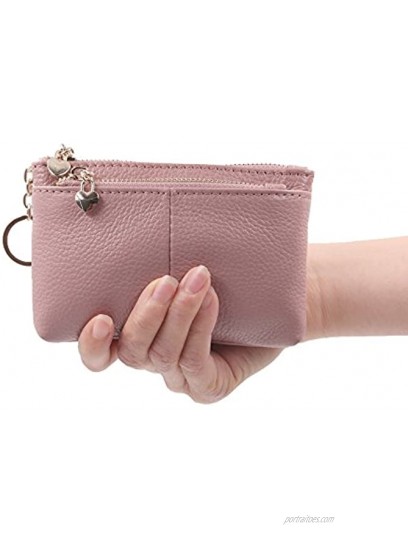 ZOOEASS Women Genuine Leather Zip Mini Coin Purse With Key Ring Triple Zipper Card Holder Wallet