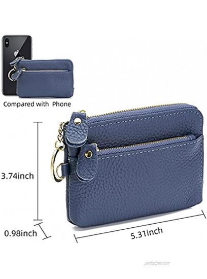 ZOOEASS Women Leather Coin Purse,Large Opening For Easy Access,With Wrist StrapNavy