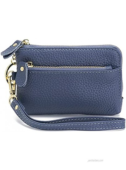 ZOOEASS Women Leather Coin Purse,Large Opening For Easy Access,With Wrist StrapNavy