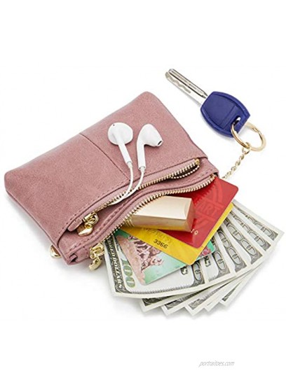 ZOOEASS Women PU Leather Zip Mini Coin Purse With Key Ring Triple Zipper Card Holder Wallet Pink
