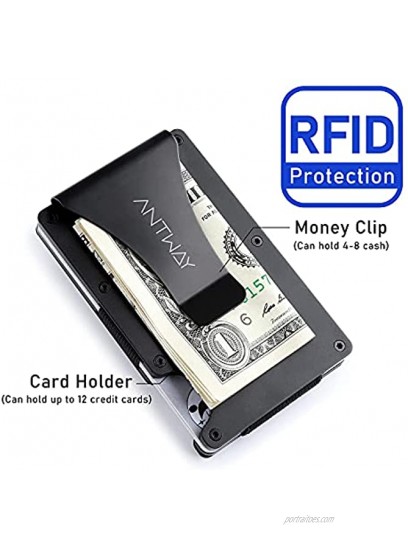 ANTWAY Aluminum Wallet Metal Wallet with Protective Skins Slim Minimalist Wallet Money Clip Wallets for Men & Women RFID Blocking Credit Card Holders Imitation Carbon Fiber Wallet Personalized Gift
